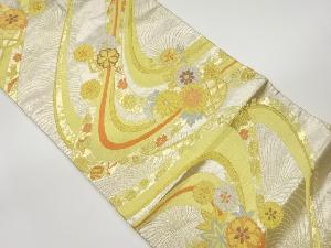 流水に花々模様織出し袋帯